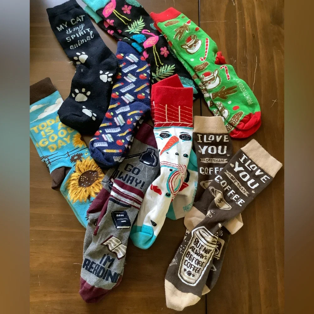 Set of 8 Pairs of Socks with Whimsical Patterns